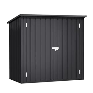 Wasabi Stark Tuinhuis voor buiten, 1200 liter, 147 x 86 x 134 cm, dubbele deur met scharnier, pensluiting, metalen kast, opbergbox, antracietgrijs