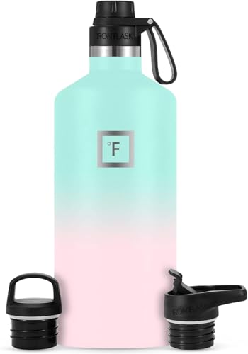 IRON °FLASK Camping & Hiking Hydration Flask with Spout, BPA-Free Insulated Stainless Steel Sports Water Bottle - 64 oz Bubble Gum