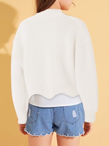 Image of Haloumoning Girls Mock Neck Sweaters Kids Fall Fashion Long Batwing Sleeve Rib Knit Pullover Clothes 5-14 Years White