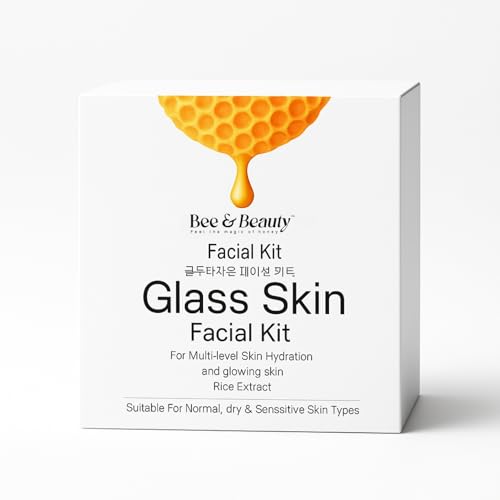 Image of BEE & BEAUTY Glass Skin Facial Kit - Korean Glass Glow Facial for Multi-Level Hydration, Brightening & Dewy Radiant Skin | Professional Spa Facial Pack for Normal, Dry & Sensitive Skin