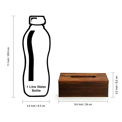 Image of ExclusiveLane 'Ripples of Wood' Handcrafted Wooden Napkin Holder for Dining Table & Tissue Paper Holder For Kitchen (Sheesham Wood) | Tissue Box Holder Tissue Paper Dispenser Napkin Stand Tissue Stand