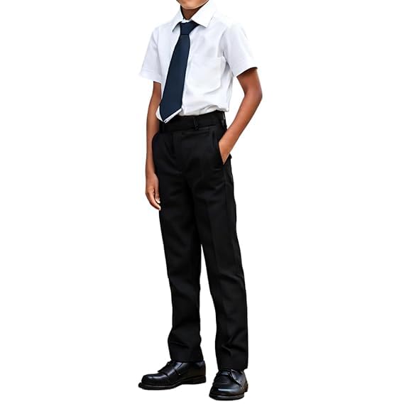Image of White Cotton Trousers for Kids, Regular Fit