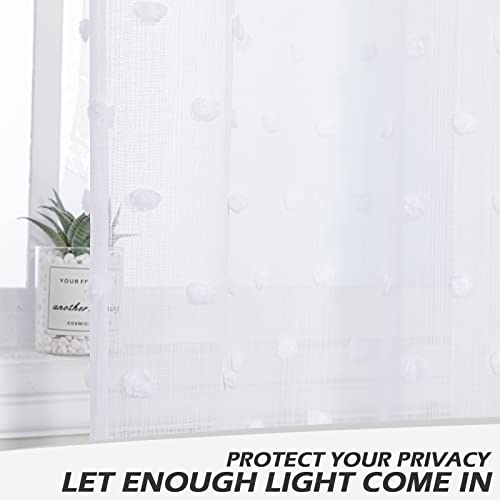 Image of MYSKY HOME White Pom Pom Sheer Curtains for Girls Bedroom 54 Inch 2 Panels | Small Window Curtain, for Bathroom Cafe Bedroom Nursery Boys Room, Light Filtering, Rod Pocket Drapes, 50 x 54 inch