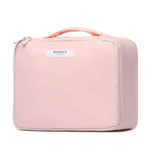 HaloVa Toiletry Bag, Cosmetic Bag, Travel Makeup Case Essentials Storage Organizer for Women Girls, Pink, Large