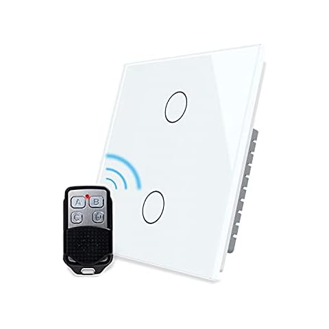 LIVOLO Wall Wireless Remote Control Light Switch White with LED Indicator with Tempered Glass Panel 2 Gang 1 Way, VL-C302R-61-R Cover