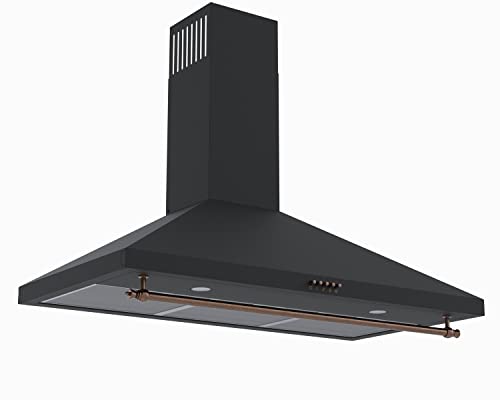 SOLTHERMIC H90PR CAMPANA DECORATIVA ESTILO RUSTICO NEGRA CON RIBETES DORADOS/ANCHO 90 CM / 2 LAMPARAS LED/FILTROS METÁLICOS Cover