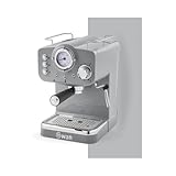 Swan Retro-Pump-Espresso-Kaffeemaschine, grau, 15 bar Druck, Milchaufschäumer, 1,2 l Tank, SK22110GRN
