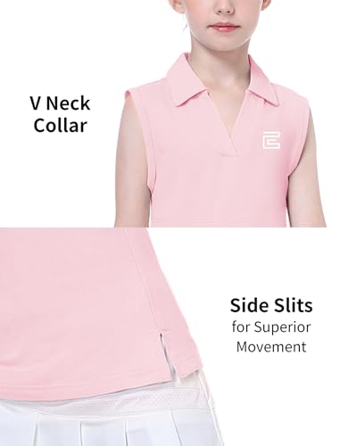 Image of EXARUS Girls Golf Polo Tennis Shirts Sleeveless Kids V-Neck Tank Tops