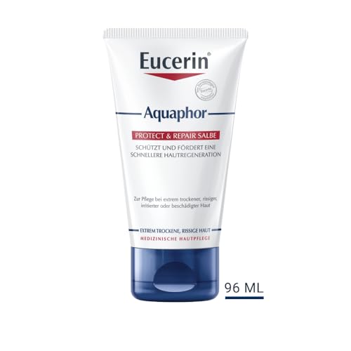 Eucerin Aquaphor Protect & Repair Salbe 45 ml, Feuchtigkeitscreme zur Hautregeneration für Körper und Gesicht, beruhigende Hautpflege ohne Duftstoffe für stark beanspruchte Haut