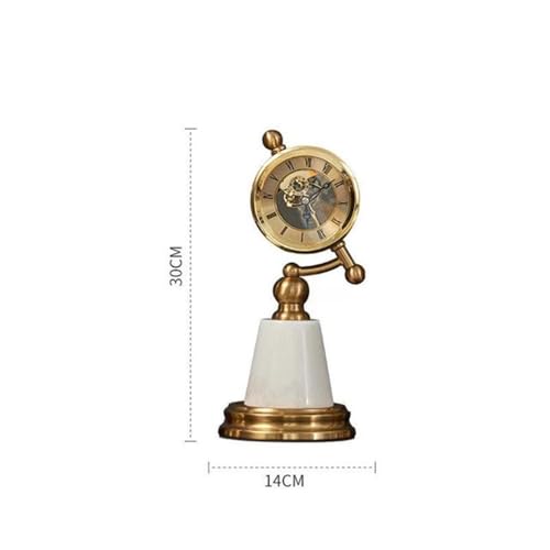 Reloj de mesa vintage contra el vacío estético en estanterías de metal 3