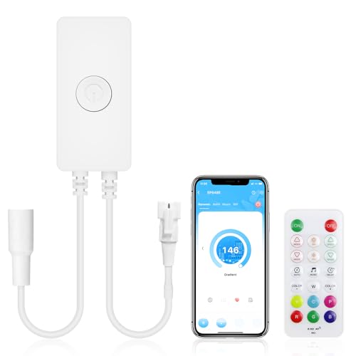 ALITOVE WS2811 Controller WS2812B Bluetooth Addressable LED Controller with RF Remote for WS2812 WS2813 SK6812 SM16703 RGB IC LED Strip Pixel Light DC5V-24V, DIY Color Effects, Music Sync, SP648E by ALITOVE - Used condition - CA$17.72