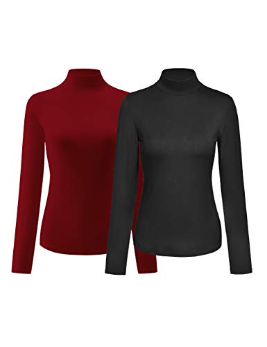 Image of Kindcall Womens Slim Fitted Mock Turtleneck Tops Long Sleeve Lightweight Base Layer Shirts