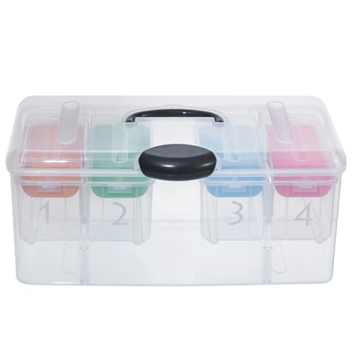 Image of MyGift 15 Inch Clear Stackable Utility Storage Bin, Arts and Crafts Organizer, Sewing Supplies Carrier with 2 Detachable Cases, 4 Multicolored Sorting Trays