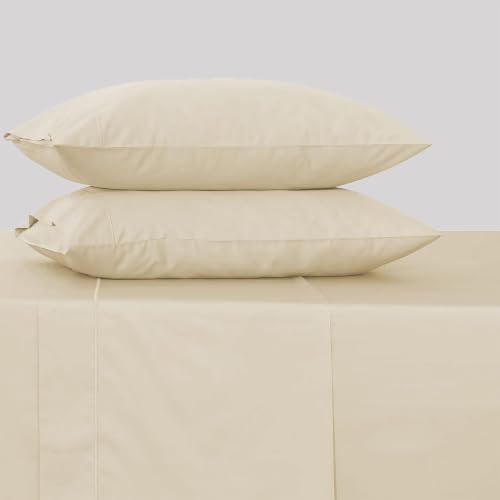 Image of Feather & Stitch 500 TC California King Size 4pc Damask Bed Sheet Set, 100% Soft Cotton Breathable Bedsheets, 18 inch Deep Pockets Sateen Weave Solid Bedding Mattress - (Solid Beige)