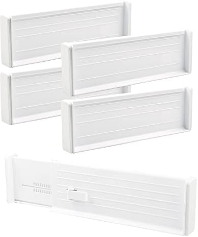 LUNEKUCK 4 Pack Adjustable Drawer Dividers 27cm to 47cm Expandable Kitchen Drawer Organiser with Buckle and Foam Ends for Clothes, Kitchen, Dresser, Bedroom, Bathroom, Wardrobe, Office