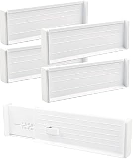 LUNEKUCK 4 Pack Adjustable Drawer Dividers 27cm to 47cm Expandable Kitchen Drawer Organiser with Buckle and Foam Ends for Clothes, Kitchen, Dresser, Bedroom, Bathroom, Wardrobe, Office