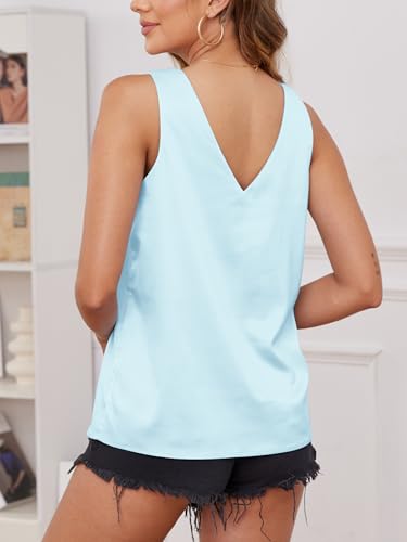 Image of Mawor Satin Tank Tops for Women Loose Fit Sleeveless V Neck Cami Camisole Blouses Shirt Top