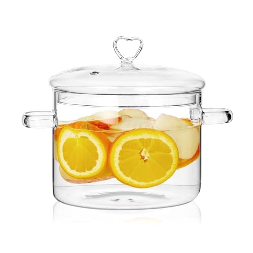 2L Clear Glass Cooking Pot with Heart Shape Lid,Simmer Pot for Stove Potpourri,Energy...