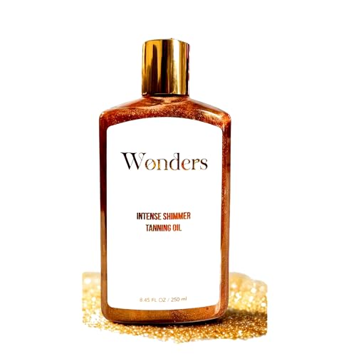 Wonders Deep Dark Tanning Oil with Shimmer | Fast Tan Accelerator for Golden Bronze Glow | Moisturizing Sun Body Oil with Coconut Oil Carrot Oil | Vegan Cruelty-Free Oxybenzone-Free | 250ml
