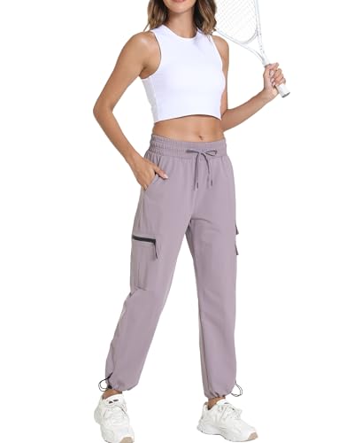 Image of Women's Joggers with Pockets, Hiking Cargo Water Resistant Lightweight Pants for Women Workout Athletic Travel Camping