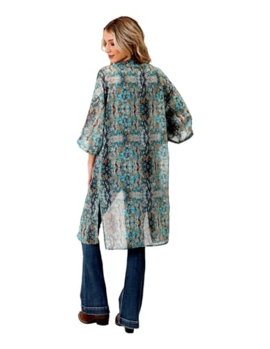 WOMENS POLY TEAL SNAKE PRINT KIMONO CARDIGAN2