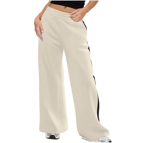 Genérico Pantalones Anchos Pantalones De Chándal para Mujer Entrenamiento Pierna Ancha Cintura Elástica Pantalones De Chándal Línea De Pantalones Sueltos Otoño Casual Pantalones Básicos (Beige, L)