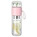 Teiera per infusione con Filtro, Tazza da tè con infusore da 320 ml, Tazza da tè con infusore, Tazza da tè con Fiori e Frutta, infusore per Frutta, Vetro Senza BPA (Rosa)
