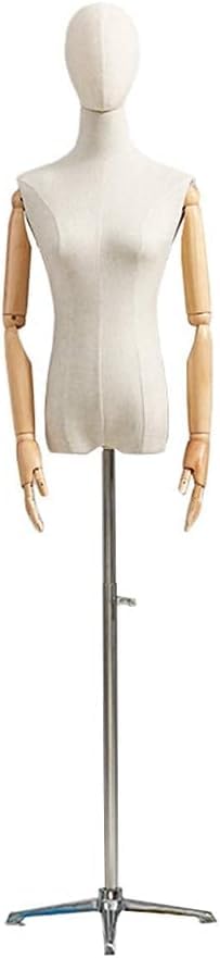 Torso-Mannequin-Ständer, weibliche Schaufensterpuppe, Torso, verstellbare Höhe, Kleiderform, Display mit Metallständer, für T-Shirts, Jacken, Dre (mit Armen, Größe S)