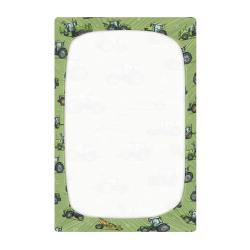 Image of Farm Tractors Cartoon Crib Sheets Soft Breathable Fitted Baby Crib Sheets Mattress Cover for Girls Boys 52 inch x 28 inch x 9 inch