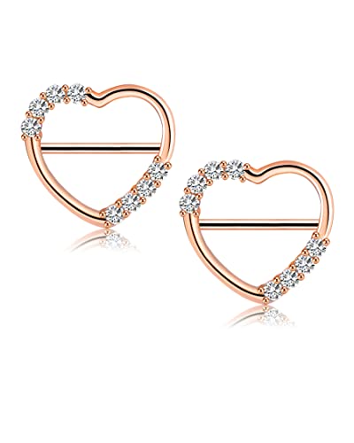 Melighting Heart Nipple Rings 14G Dainty Nipple Clicker Shiny Clear CZ Nipple Piercing Jewelry 316L Surgical Steel Nipple Piercing Barbell for Women Girls