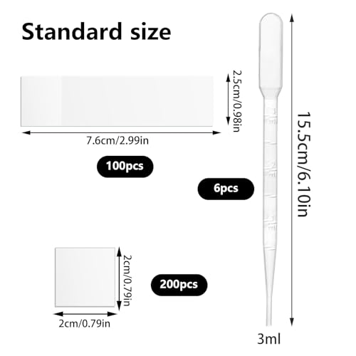 Xmart 100 Stück Objektträger und 200 Stück Deckgläser Mattierte Kanten Vorgereinigte Mikroskop Objektträger Deckgläser mit 5 Tropfer Mikroskop Zubehör für Labor Biologie Wissenschaft Studium