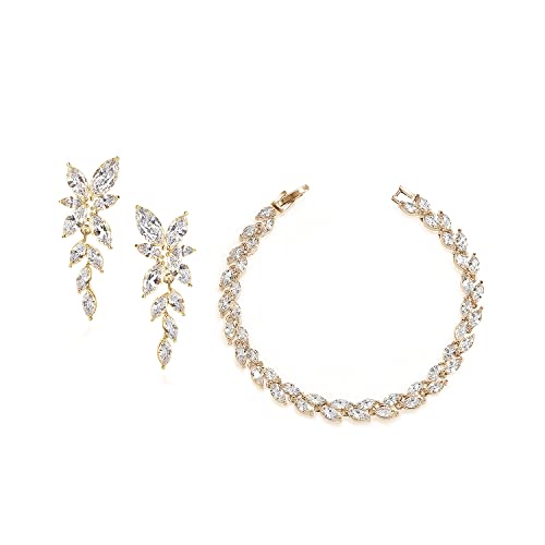 UDYLGOON Elegant Wedding Earrings Bracelet Jewelry Set for Bridesmaid Wedding Prom Homecoming, Sparkle Marquise Imitation Cubic Zirconia Diamond