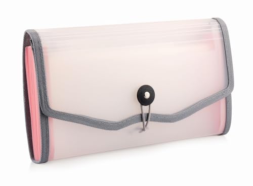 Image of Polen Expanding Cheque Book Holder Case, 13 Pocket Transparent Passbook Holder /Bill Folder /Passport /Memo Card /Cash Storage Pouch Organizer with Elastic Closure.(Grey)