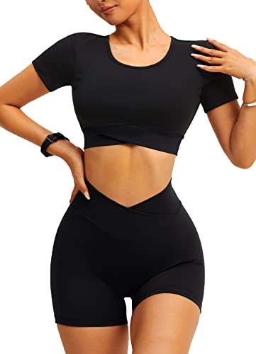 Navneet Damen Gym Set - Schwarz S Sommer Zweiteiler Fitness Outfit Set mit...