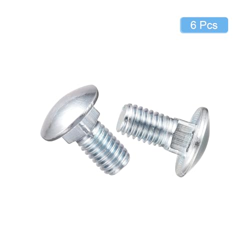 Image of uxcell 3 /8-16x3 /4 Carriage Bolt, 6pcs Round Head Square Neck Screws, Carbon Steel Zinc Plated, Fully Threaded, Silver