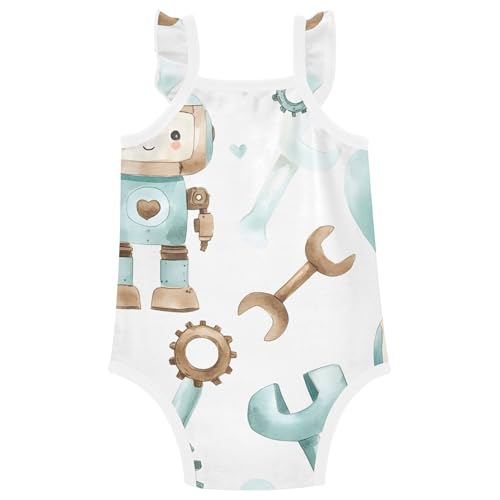 xigua Watercolor Robot Newborn Baby Girl Bodysuit, Cotton Suspender Sleeveless Romper for Summer2