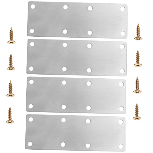 HOMOCONO 4 Pcs Heavy Duty Stainless Steel Bracket Plates Flat Metal Brackets Mending Plates for Wood Design Burr-