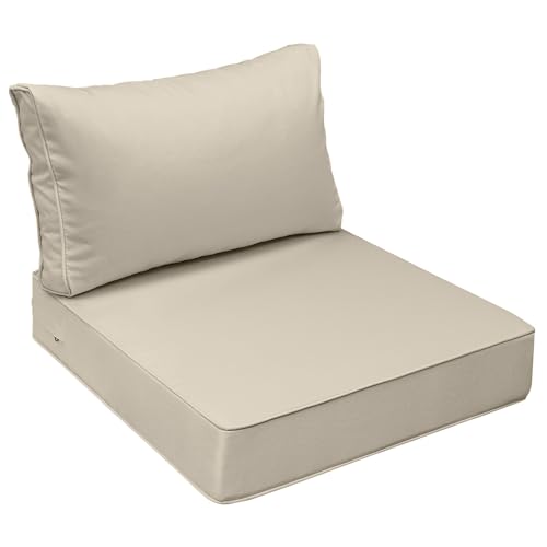 Image of AAAAAcessories Outdoor Seat Cushions for Chairs, Fade-Resistant, Waterproof Patio Furniture Replacement Cushions, 23.5 inch x 25.5 inch x 5 inch + 23.5 inch x 13.5 inch, Khaki Beige