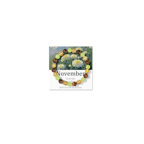 Risyfjew Birthstone Crystal Floral Bracelets for Women Men Colorful Stone November Bracelet for Women Reduce Anxiety Zodiac Month Bracelet Birthday Graduation Gifts