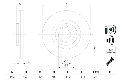 Disque de frein Bosch ventilé 340mm certifié ECE-R90 pour train avant auto
