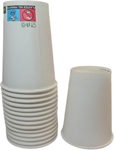 vidoelettronica 100 vasos de papel para agua, capacidad dobladillo 210 ml, color blanco, biodegradables, cartón (210 ml, 100 unidades, blanco)