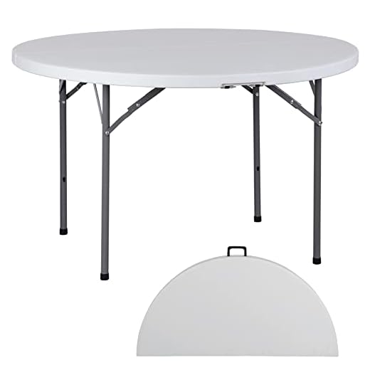 ZenStyle Folding Table, Indoor Outdoor Portable Plastic Dining Card Table Utility Table for Camping Dining Event Party, White (Round, 48"x48")