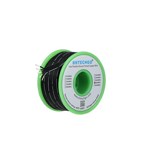 BNTECHGO 28 Gauge Silicone Ribbon Cable 5P Black 25ft Tinned Copper Wire