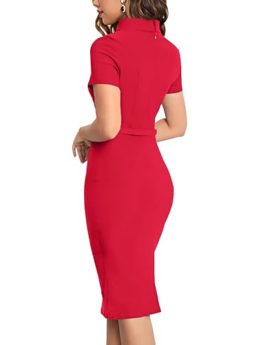 MUXXN Women's Retro Midi Short Sleeve Pencil Knee-Length Vintage Cocktail Office Business Work Dress2