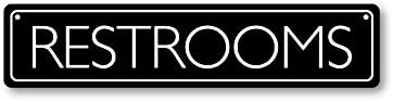 GRX1281 Aluminum Sign MEDIUM 18 in x 4 in: RESTROOMS (black/white) Style 2