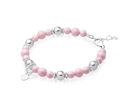 Sterling Silver Heart Charm Pearl Bracelet for Girls -High end Simulated Pastel Rose Simulated European Pearls3