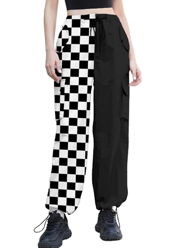 Image of Cromoncent Cargo Pants Girls & Women Parachute Pants Y2K Baggy Rave Clothes Waterproof with Pockets, 6 Years - 3XL