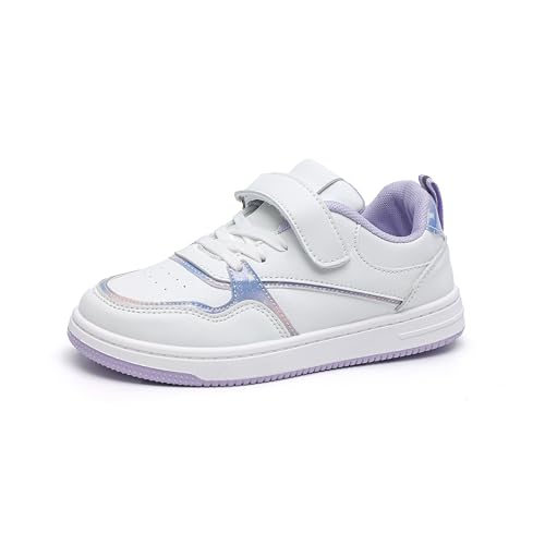 Kids Athletic Sneakers, White with Silver Accents, Hook and Loop Closure3