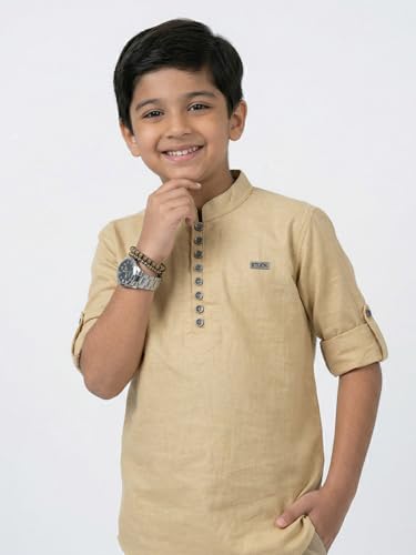 Image of Kids Stylish Solid Style Cotton Mandrain Collar Regular Fit Kurta|| Formal Boys Shirt || Casual Wear Buttoned Kurta for Boys