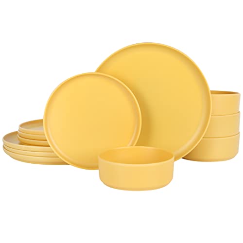 Gibson Home Canyon Crest 12 Piece Stackable Matte Melamine Set - Yellow Gold, Service for Four (12pcs)